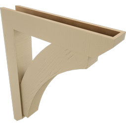 Ekena Millwork - BKTUR0554X30X38THR06RCPR - Timberthane Faux Wood Thorton Style Bracket w/ Offset Brace, Slat Ends, 5 1/2"W x 30"D x 38"H, Primed Tan