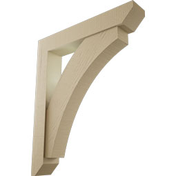 Ekena Millwork - BKTUR0554X32X38THR06RCPR - Timberthane Faux Wood Thorton Style Bracket w/ Offset Brace, Slat Ends, 5 1/2"W x 32"D x 38"H, Primed Tan