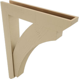 Ekena Millwork - BKTUR0554X32X44THR06RCPR - Timberthane Faux Wood Thorton Style Bracket w/ Offset Brace, Slat Ends, 5 1/2"W x 32"D x 44"H, Primed Tan