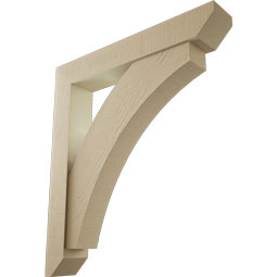 Ekena Millwork - BKTUR0554X34X38THR06RCPR - Timberthane Faux Wood Thorton Style Bracket w/ Offset Brace, Slat Ends, 5 1/2"W x 34"D x 38"H, Primed Tan