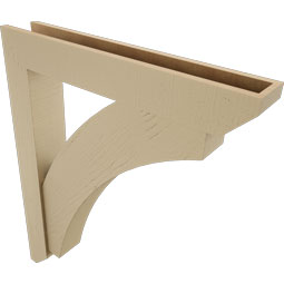 Ekena Millwork - BKTUR0554X34X40THR06RCPR - Timberthane Faux Wood Thorton Style Bracket w/ Offset Brace, Slat Ends, 5 1/2"W x 34"D x 40"H, Primed Tan