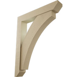 Ekena Millwork - BKTUR0554X34X42THR06RCPR - Timberthane Faux Wood Thorton Style Bracket w/ Offset Brace, Slat Ends, 5 1/2"W x 34"D x 42"H, Primed Tan