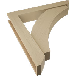 Ekena Millwork - BKTUR0554X38X38THR06RCPR - Timberthane Faux Wood Thorton Style Bracket w/ Offset Brace, Slat Ends, 5 1/2"W x 38"D x 38"H, Primed Tan