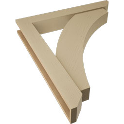 Ekena Millwork - BKTUR0554X38X44THR06RCPR - Timberthane Faux Wood Thorton Style Bracket w/ Offset Brace, Slat Ends, 5 1/2"W x 38"D x 44"H, Primed Tan