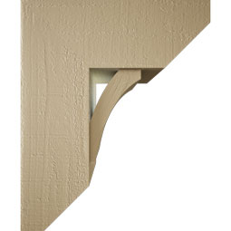 Ekena Millwork - BKTUR0756X18X22THR06RCPR - Timberthane Faux Wood Thorton Style Bracket w/ Offset Brace, Slat Ends, 7 1/2"W x 18"D x 22"H, Primed Tan
