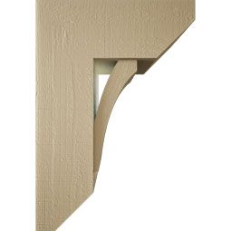 Ekena Millwork - BKTUR0756X18X26THR06RCPR - Timberthane Faux Wood Thorton Style Bracket w/ Offset Brace, Slat Ends, 7 1/2"W x 18"D x 26"H, Primed Tan