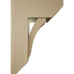 Ekena Millwork - BKTUR0756X20X28THR06RCPR - Timberthane Faux Wood Thorton Style Bracket w/ Offset Brace, Slat Ends, 7 1/2"W x 20"D x 28"H, Primed Tan