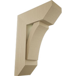 Ekena Millwork - BKTUR0756X20X28THR06RCPR - Timberthane Faux Wood Thorton Style Bracket w/ Offset Brace, Slat Ends, 7 1/2"W x 20"D x 28"H, Primed Tan