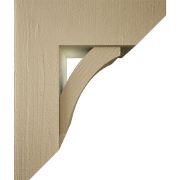 Ekena Millwork - BKTUR0756X22X26THR06RCPR - Timberthane Faux Wood Thorton Style Bracket w/ Offset Brace, Slat Ends, 7 1/2"W x 22"D x 26"H, Primed Tan