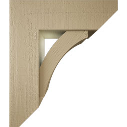 Ekena Millwork - BKTUR0756X24X28THR06RCPR - Timberthane Faux Wood Thorton Style Bracket w/ Offset Brace, Slat Ends, 7 1/2"W x 24"D x 28"H, Primed Tan