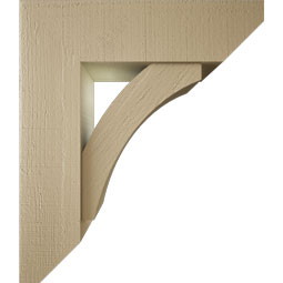 Ekena Millwork - BKTUR0756X26X30THR06RCPR - Timberthane Faux Wood Thorton Style Bracket w/ Offset Brace, Slat Ends, 7 1/2"W x 26"D x 30"H, Primed Tan