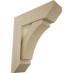 Ekena Millwork - BKTUR0756X26X30THR06RCPR - Timberthane Faux Wood Thorton Style Bracket w/ Offset Brace, Slat Ends, 7 1/2"W x 26"D x 30"H, Primed Tan