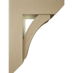 Ekena Millwork - BKTUR0756X26X34THR06RCPR - Timberthane Faux Wood Thorton Style Bracket w/ Offset Brace, Slat Ends, 7 1/2"W x 26"D x 34"H, Primed Tan