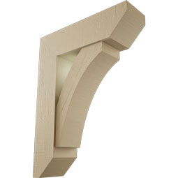 Ekena Millwork - BKTUR0756X26X34THR06RCPR - Timberthane Faux Wood Thorton Style Bracket w/ Offset Brace, Slat Ends, 7 1/2"W x 26"D x 34"H, Primed Tan