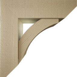 Ekena Millwork - BKTUR0756X28X28THR06RCPR - Timberthane Faux Wood Thorton Style Bracket w/ Offset Brace, Slat Ends, 7 1/2"W x 28"D x 28"H, Primed Tan