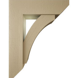 Ekena Millwork - BKTUR0756X28X36THR06RCPR - Timberthane Faux Wood Thorton Style Bracket w/ Offset Brace, Slat Ends, 7 1/2"W x 28"D x 36"H, Primed Tan