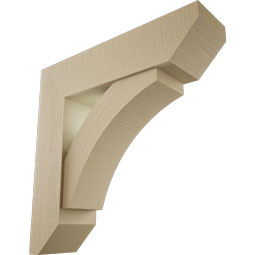 Ekena Millwork - BKTUR0756X30X30THR06RCPR - Timberthane Faux Wood Thorton Style Bracket w/ Offset Brace, Slat Ends, 7 1/2"W x 30"D x 30"H, Primed Tan