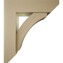 Ekena Millwork - BKTUR0756X30X34THR06RCPR - Timberthane Faux Wood Thorton Style Bracket w/ Offset Brace, Slat Ends, 7 1/2"W x 30"D x 34"H, Primed Tan