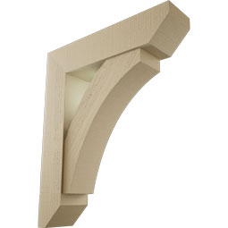 Ekena Millwork - BKTUR0756X32X38THR06RCPR - Timberthane Faux Wood Thorton Style Bracket w/ Offset Brace, Slat Ends, 7 1/2"W x 32"D x 38"H, Primed Tan