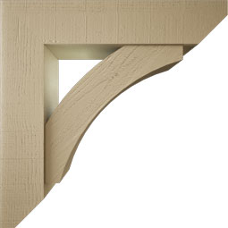 Ekena Millwork - BKTUR0756X34X34THR06RCPR - Timberthane Faux Wood Thorton Style Bracket w/ Offset Brace, Slat Ends, 7 1/2"W x 34"D x 34"H, Primed Tan