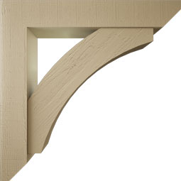 Ekena Millwork - BKTUR0756X44X44THR06RCPR - Timberthane Faux Wood Thorton Style Bracket w/ Offset Brace, Slat Ends, 7 1/2"W x 44"D x 44"H, Primed Tan