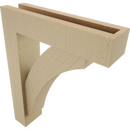 Ekena Millwork - BKTUR0352X14X18THR05RCPR - Timberthane Faux Wood Thorton Style Bracket w/ Offset Brace, Block Ends, 3 1/2"W x 14"D x 18"H, Primed Tan