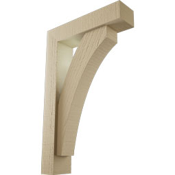 Ekena Millwork - BKTUR0352X14X22THR05RCPR - Timberthane Faux Wood Thorton Style Bracket w/ Offset Brace, Block Ends, 3 1/2"W x 14"D x 22"H, Primed Tan