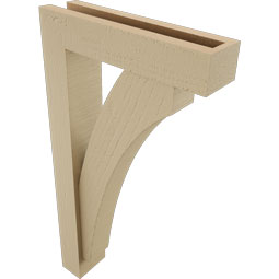 Ekena Millwork - BKTUR0352X14X26THR05RCPR - Timberthane Faux Wood Thorton Style Bracket w/ Offset Brace, Block Ends, 3 1/2"W x 14"D x 26"H, Primed Tan