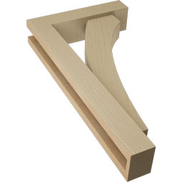 Ekena Millwork - BKTUR0352X14X26THR05RCPR - Timberthane Faux Wood Thorton Style Bracket w/ Offset Brace, Block Ends, 3 1/2"W x 14"D x 26"H, Primed Tan