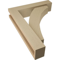 Ekena Millwork - BKTUR0352X16X20THR05RCPR - Timberthane Faux Wood Thorton Style Bracket w/ Offset Brace, Block Ends, 3 1/2"W x 16"D x 20"H, Primed Tan