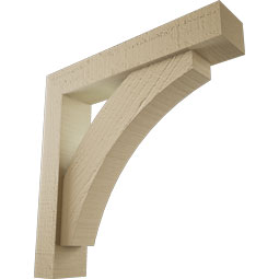 Ekena Millwork - BKTUR0352X18X18THR05RCPR - Timberthane Faux Wood Thorton Style Bracket w/ Offset Brace, Block Ends, 3 1/2"W x 18"D x 18"H, Primed Tan