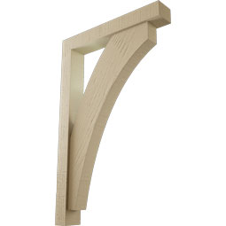 Ekena Millwork - BKTUR0352X22X34THR05RCPR - Timberthane Faux Wood Thorton Style Bracket w/ Offset Brace, Block Ends, 3 1/2"W x 22"D x 34"H, Primed Tan