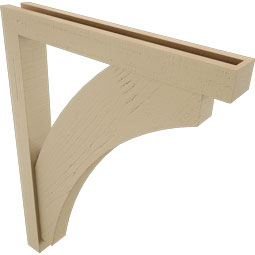Ekena Millwork - BKTUR0352X26X34THR05RCPR - Timberthane Faux Wood Thorton Style Bracket w/ Offset Brace, Block Ends, 3 1/2"W x 26"D x 34"H, Primed Tan