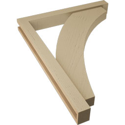 Ekena Millwork - BKTUR0352X28X36THR05RCPR - Timberthane Faux Wood Thorton Style Bracket w/ Offset Brace, Block Ends, 3 1/2"W x 28"D x 36"H, Primed Tan