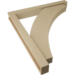 Ekena Millwork - BKTUR0352X30X34THR05RCPR - Timberthane Faux Wood Thorton Style Bracket w/ Offset Brace, Block Ends, 3 1/2"W x 30"D x 34"H, Primed Tan