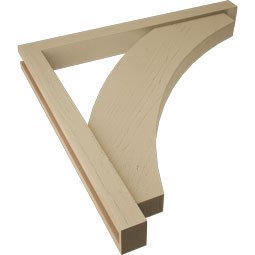 Ekena Millwork - BKTUR0352X34X34THR05RCPR - Timberthane Faux Wood Thorton Style Bracket w/ Offset Brace, Block Ends, 3 1/2"W x 34"D x 34"H, Primed Tan