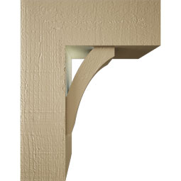 Ekena Millwork - BKTUR0554X14X18THR05RCPR - Timberthane Faux Wood Thorton Style Bracket w/ Offset Brace, Block Ends, 5 1/2"W x 14"D x 18"H, Primed Tan