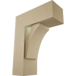 Ekena Millwork - BKTUR0554X14X18THR05RCPR - Timberthane Faux Wood Thorton Style Bracket w/ Offset Brace, Block Ends, 5 1/2"W x 14"D x 18"H, Primed Tan