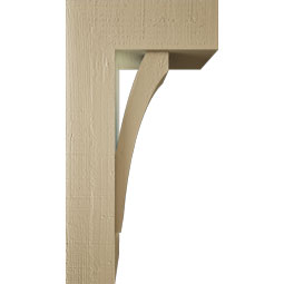 Ekena Millwork - BKTUR0554X14X26THR05RCPR - Timberthane Faux Wood Thorton Style Bracket w/ Offset Brace, Block Ends, 5 1/2"W x 14"D x 26"H, Primed Tan