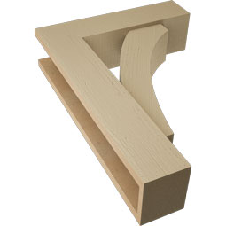 Ekena Millwork - BKTUR0554X20X28THR05RCPR - Timberthane Faux Wood Thorton Style Bracket w/ Offset Brace, Block Ends, 5 1/2"W x 20"D x 28"H, Primed Tan