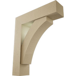 Ekena Millwork - BKTUR0554X22X26THR05RCPR - Timberthane Faux Wood Thorton Style Bracket w/ Offset Brace, Block Ends, 5 1/2"W x 22"D x 26"H, Primed Tan