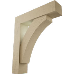 Ekena Millwork - BKTUR0554X24X28THR05RCPR - Timberthane Faux Wood Thorton Style Bracket w/ Offset Brace, Block Ends, 5 1/2"W x 24"D x 28"H, Primed Tan