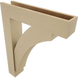 Ekena Millwork - BKTUR0554X26X34THR05RCPR - Timberthane Faux Wood Thorton Style Bracket w/ Offset Brace, Block Ends, 5 1/2"W x 26"D x 34"H, Primed Tan