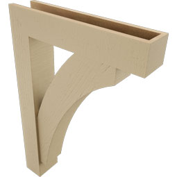 Ekena Millwork - BKTUR0554X26X38THR05RCPR - Timberthane Faux Wood Thorton Style Bracket w/ Offset Brace, Block Ends, 5 1/2"W x 26"D x 38"H, Primed Tan