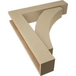 Ekena Millwork - BKTUR0554X28X32THR05RCPR - Timberthane Faux Wood Thorton Style Bracket w/ Offset Brace, Block Ends, 5 1/2"W x 28"D x 32"H, Primed Tan