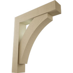 Ekena Millwork - BKTUR0554X28X32THR05RCPR - Timberthane Faux Wood Thorton Style Bracket w/ Offset Brace, Block Ends, 5 1/2"W x 28"D x 32"H, Primed Tan