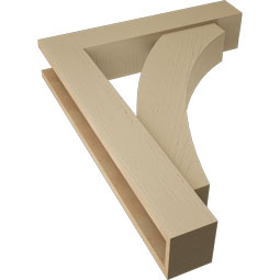 Ekena Millwork - BKTUR0554X28X36THR05RCPR - Timberthane Faux Wood Thorton Style Bracket w/ Offset Brace, Block Ends, 5 1/2"W x 28"D x 36"H, Primed Tan
