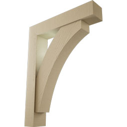 Ekena Millwork - BKTUR0554X28X36THR05RCPR - Timberthane Faux Wood Thorton Style Bracket w/ Offset Brace, Block Ends, 5 1/2"W x 28"D x 36"H, Primed Tan