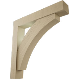 Ekena Millwork - BKTUR0554X34X34THR05RCPR - Timberthane Faux Wood Thorton Style Bracket w/ Offset Brace, Block Ends, 5 1/2"W x 34"D x 34"H, Primed Tan