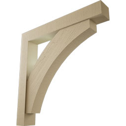 Ekena Millwork - BKTUR0554X38X38THR05RCPR - Timberthane Faux Wood Thorton Style Bracket w/ Offset Brace, Block Ends, 5 1/2"W x 38"D x 38"H, Primed Tan